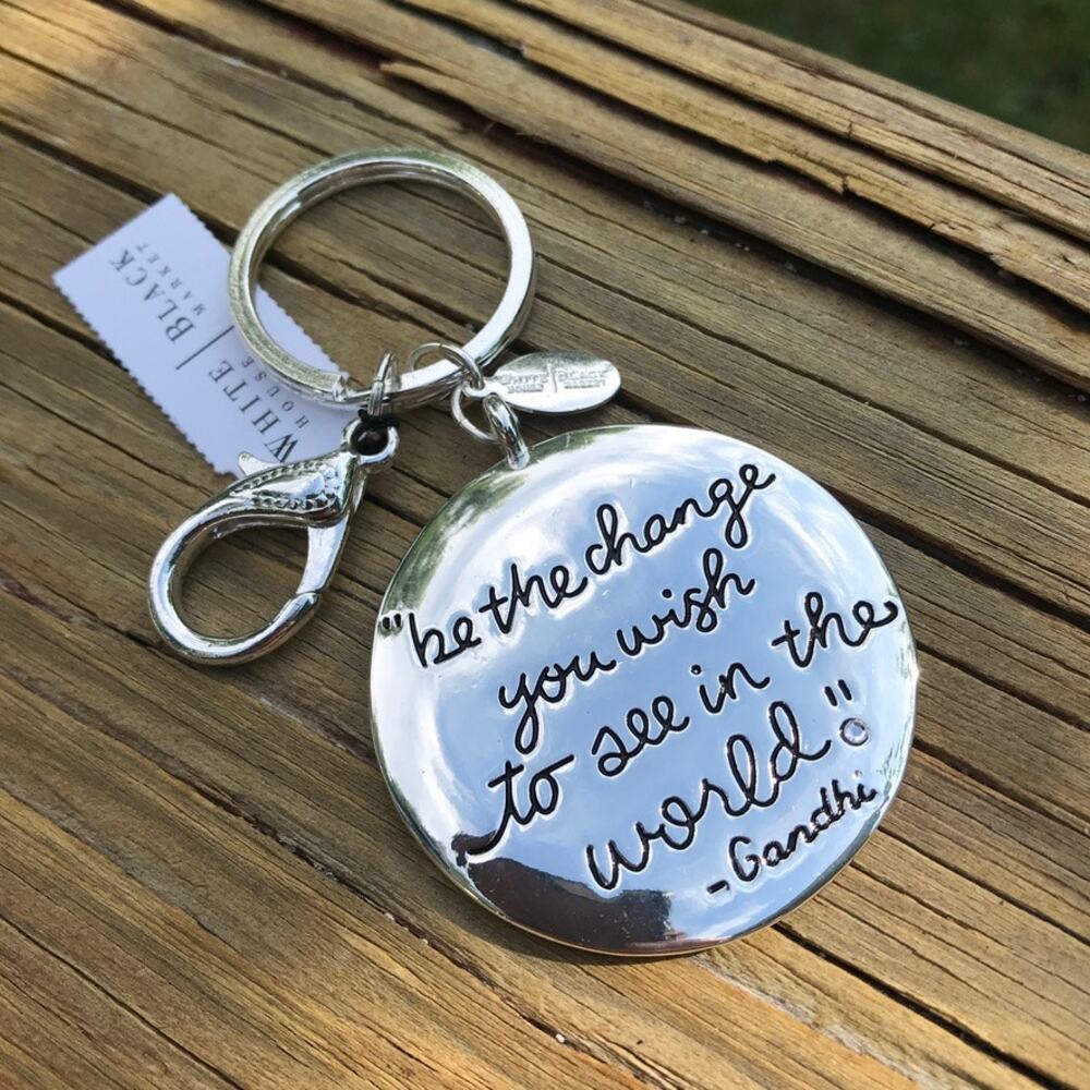 WHBM Bag Charm Gandhi "Be the change" quote White House Black Market
